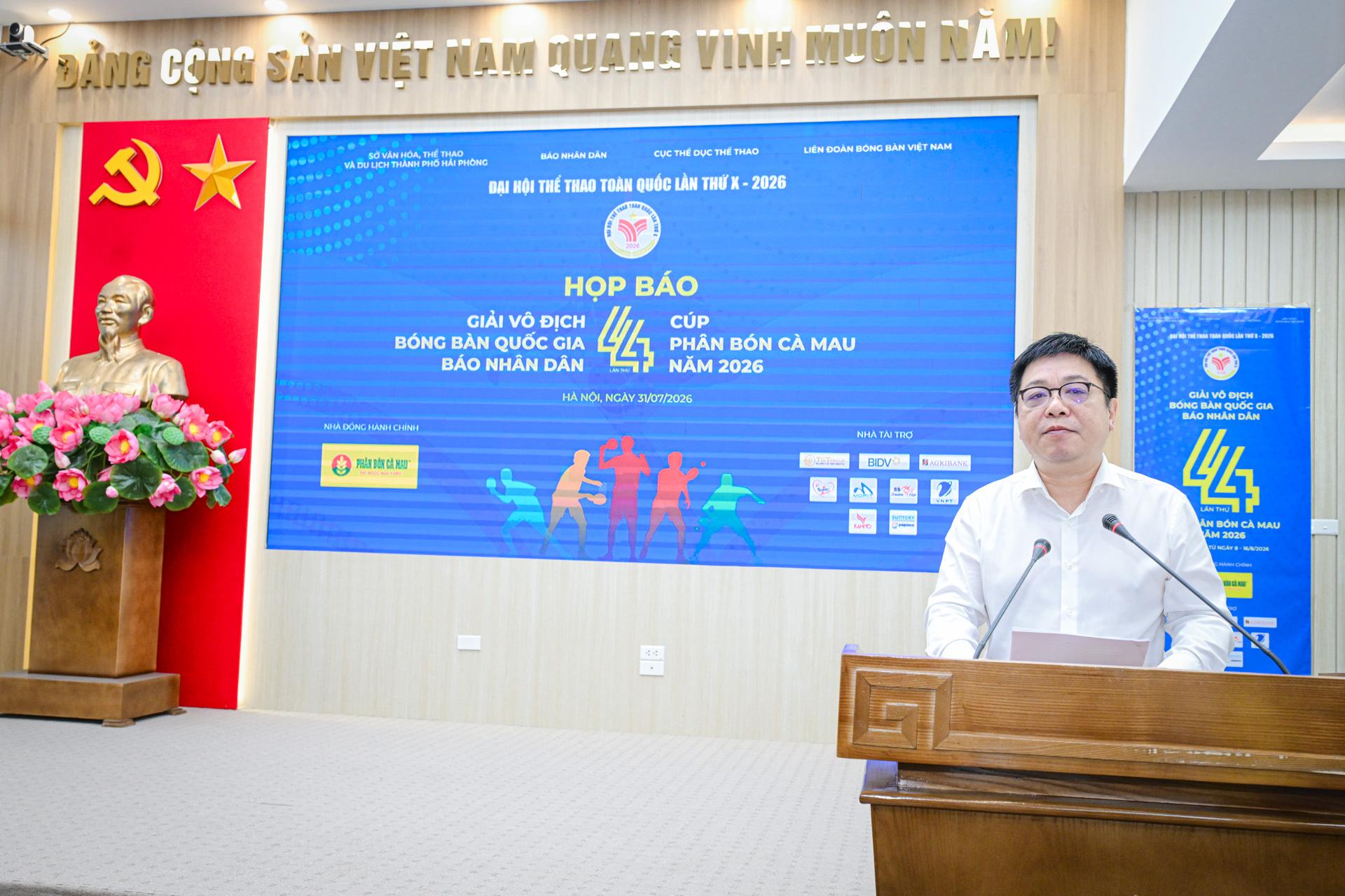 Giải vô địch bóng bàn quốc gia Báo Nhân Dân 2026 sắp khởi tranh tại Hải Phòng