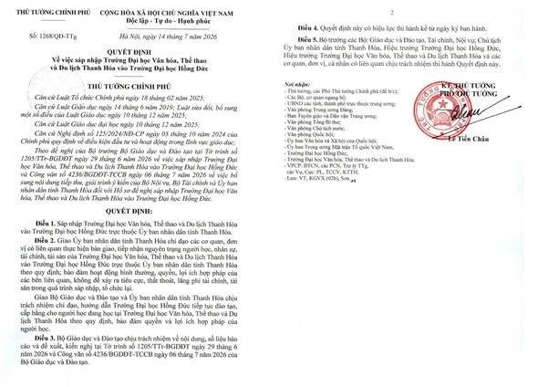 Sáp nhập Trường Đại học Văn hóa, Thể thao và Du lịch Thanh Hóa vào Trường Đại học Hồng Đức