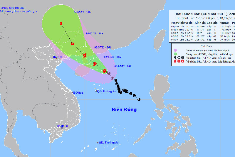 Bão số 1 liên tục mạnh lên, vùng gần tâm bão mạnh cấp 11, miền bắc chuẩn bị có mưa rất to