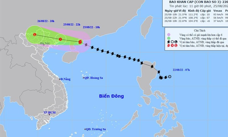 Trong 12 giờ tới, bão số 3 di chuyển nhanh và suy yếu thành áp thấp nhiệt đới