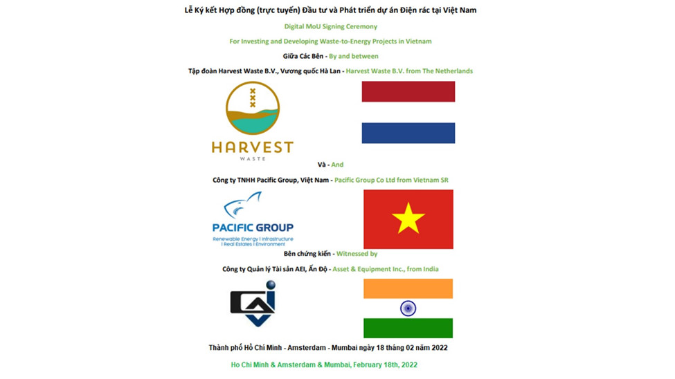   Pacific Group và Harvest Waste  B.V. Hà Lan ký hợp tác đầu tư phát triển chuỗi dự án điện rác tại Việt Nam